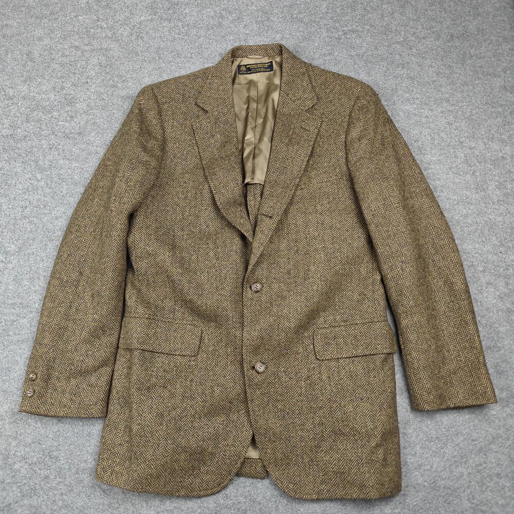 Brooks Brothers Sport Coat Mens 40L Brown Herringbone Wool Tweed Classic